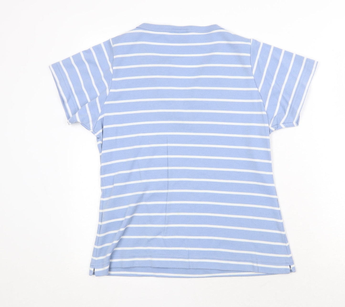 Noureau Edition Womens Blue Striped Polyester Basic T-Shirt Size L V-Neck