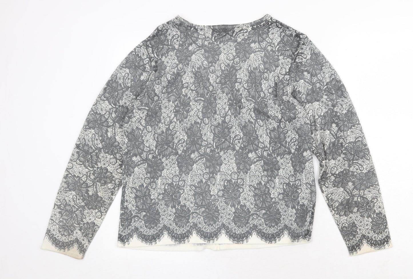 OPUS Womens Grey Round Neck Geometric Acrylic Cardigan Jumper Size L
