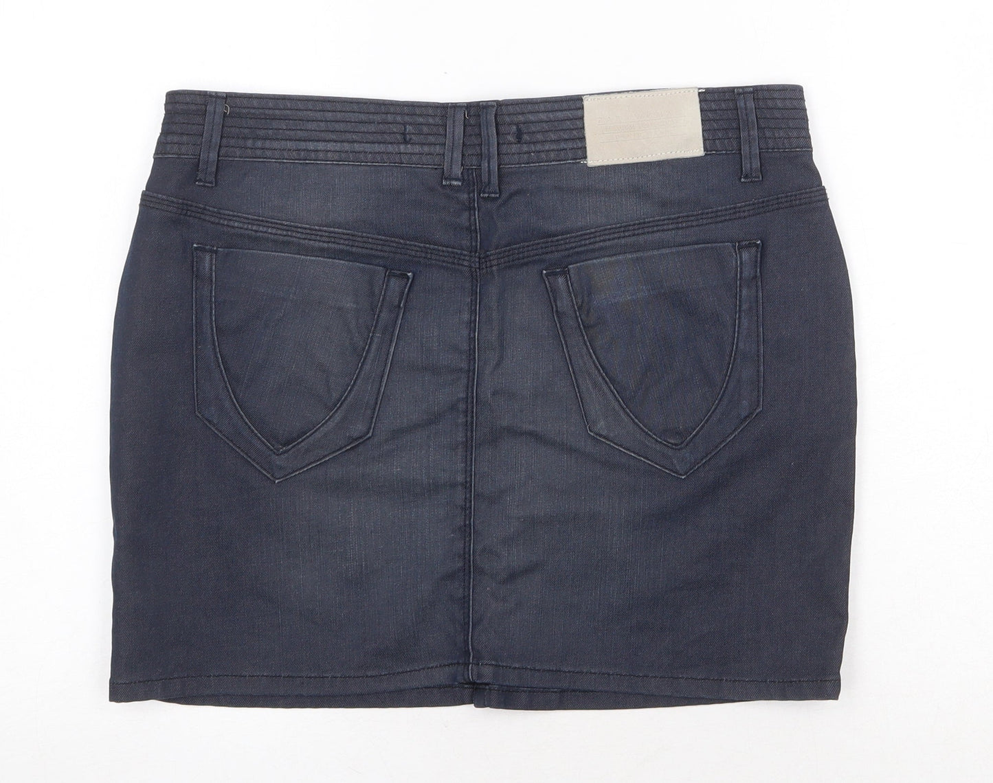 Zara Womens Blue Cotton A-Line Skirt Size 12 Zip