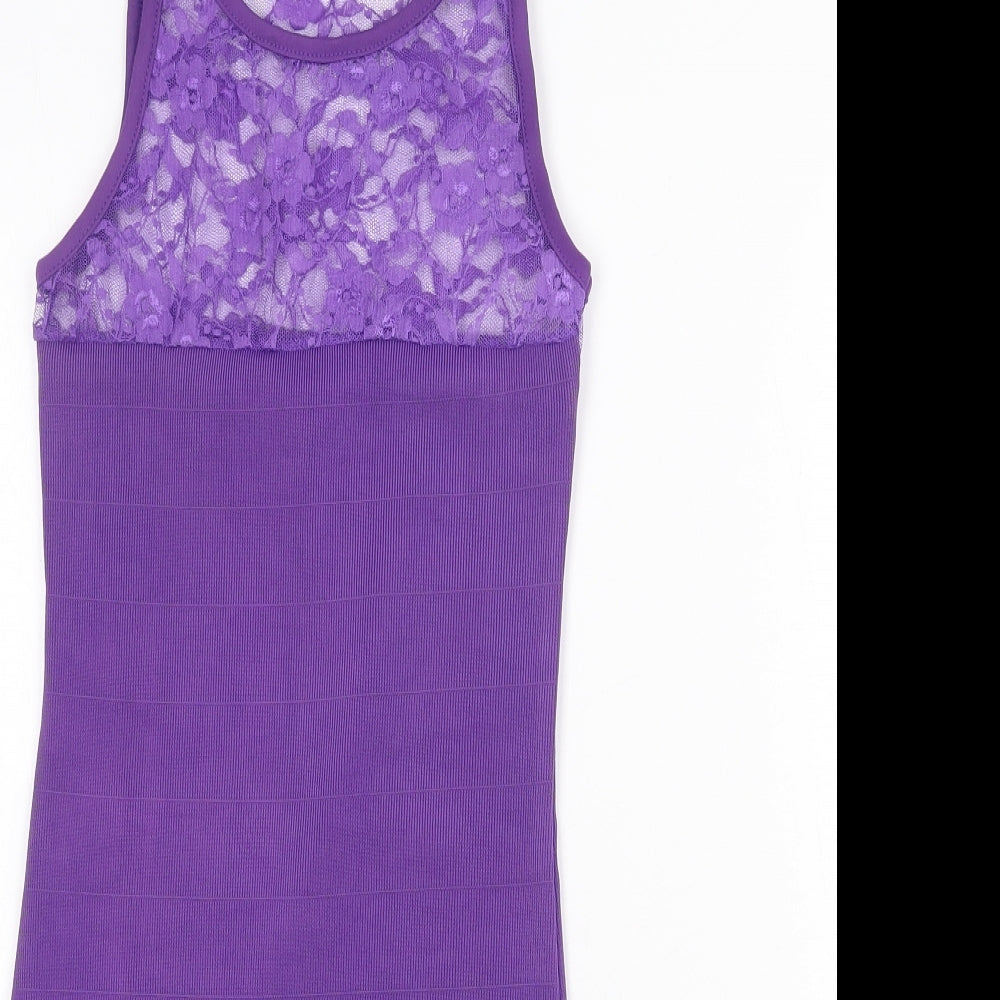 PK Clothing Womens Purple Polyester Bodycon Size S Round Neck Pullover