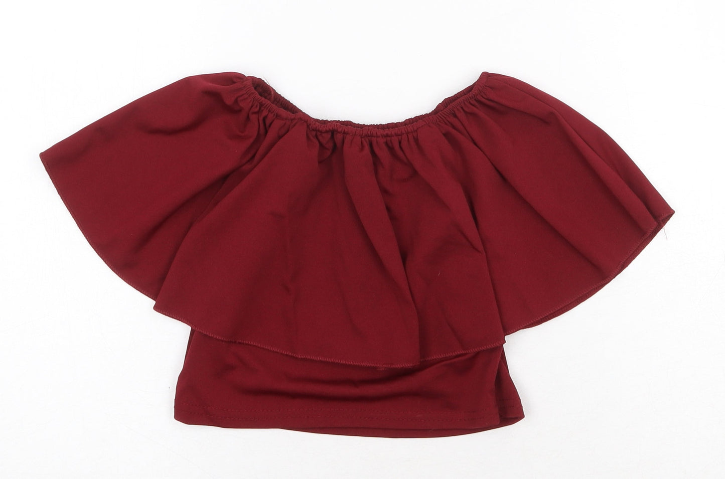Preworn Womens Red Polyester Cropped Blouse Size XS Boat Neck - Bardot