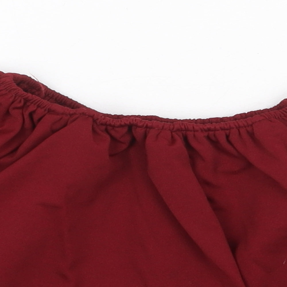 Preworn Womens Red Polyester Cropped Blouse Size XS Boat Neck - Bardot