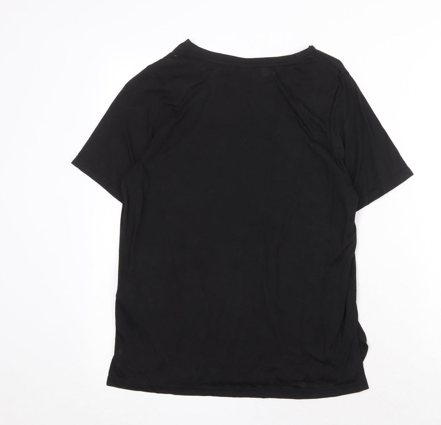 ICHI Womens Black Polyester Basic T-Shirt Size XS Round Neck