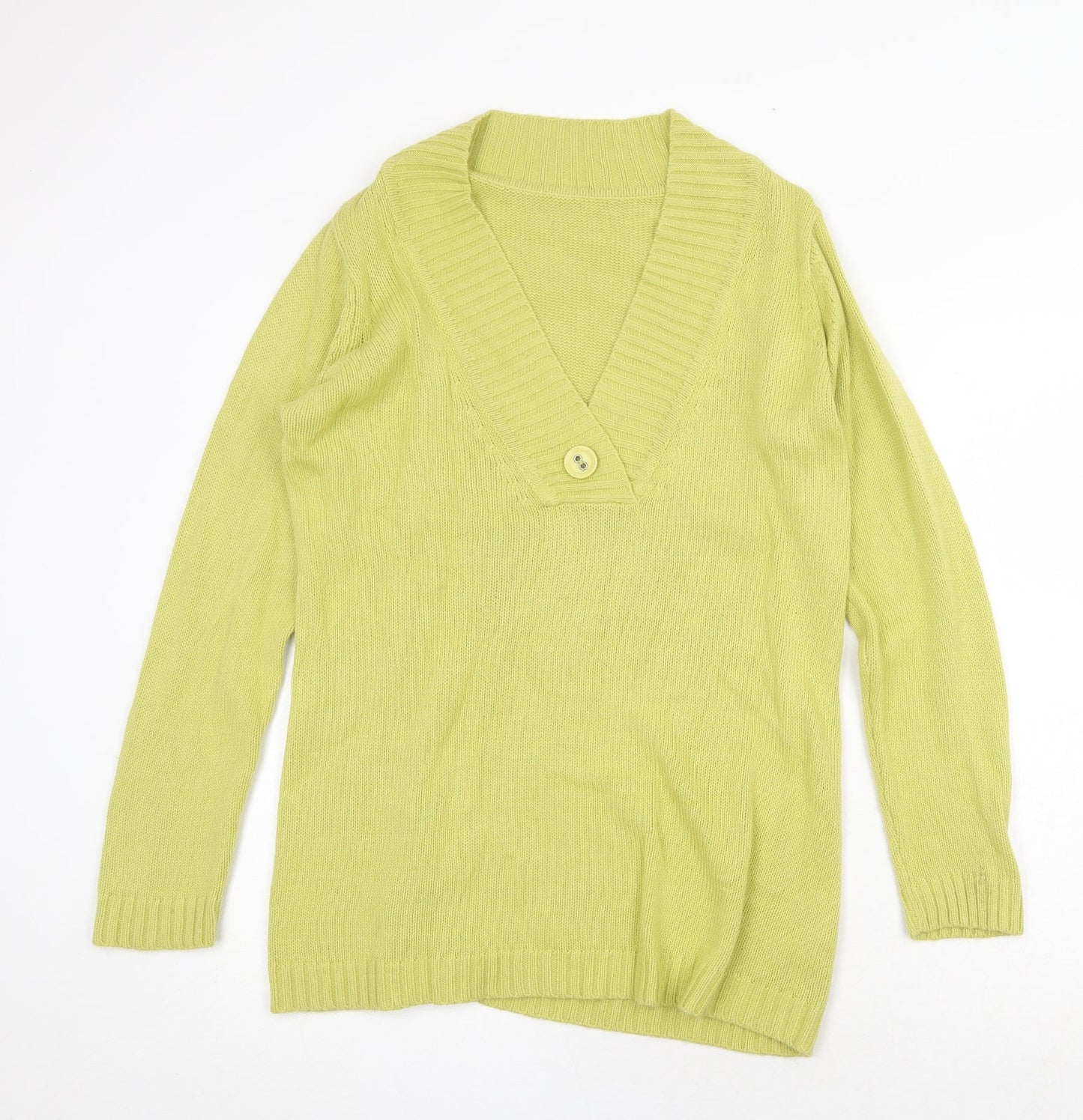 Note Womens Green V-Neck Acrylic Pullover Jumper Size 14