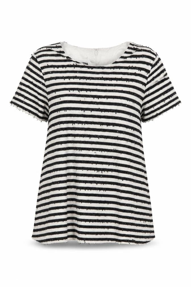 Talbots Womens Black Striped Polyester Basic T-Shirt Size L Round Neck
