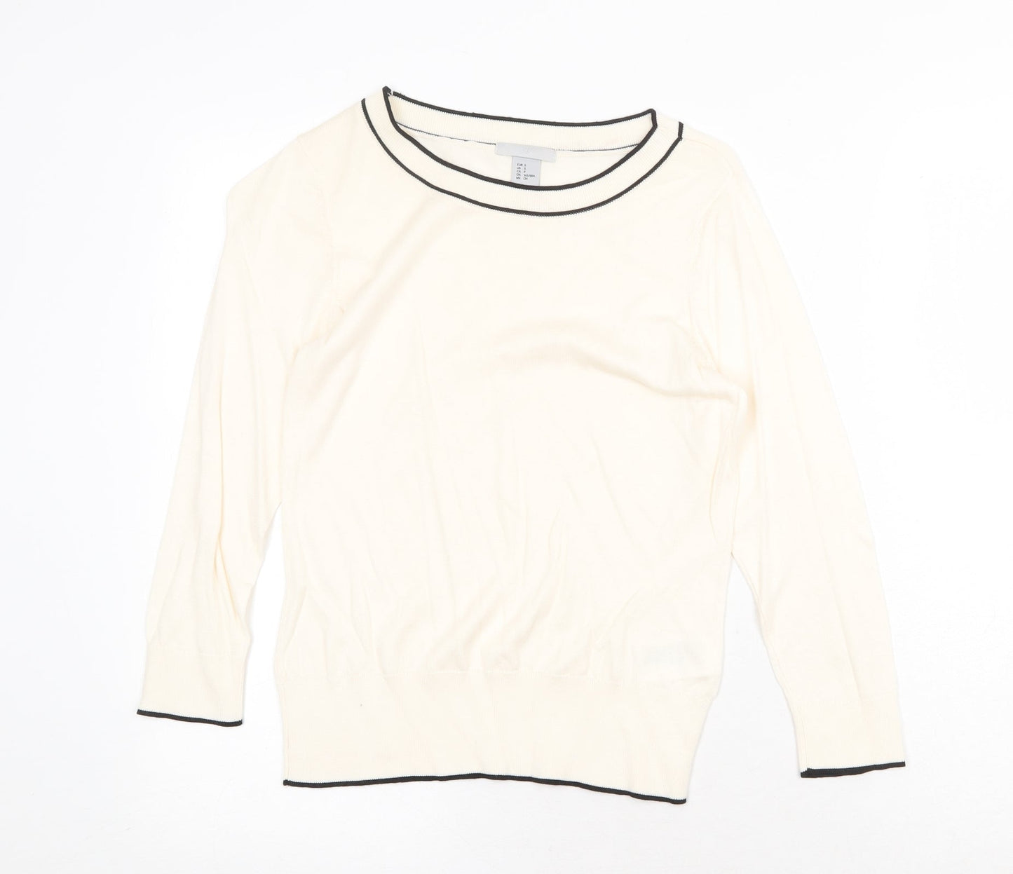 H&M Womens Beige Scoop Neck Cotton Pullover Jumper Size S