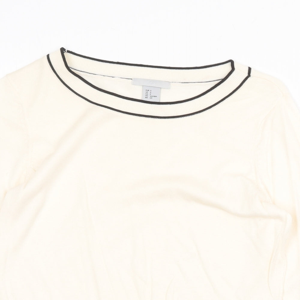 H&M Womens Beige Scoop Neck Cotton Pullover Jumper Size S