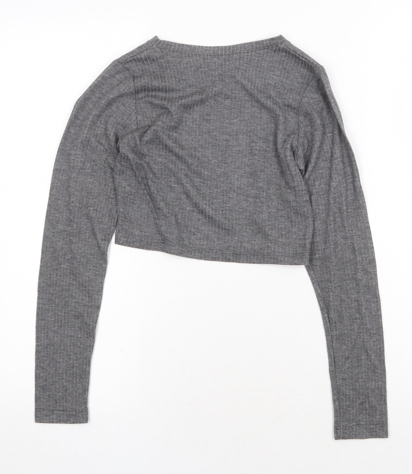 Select Womens Grey Polyester Cropped T-Shirt Size 8 Round Neck