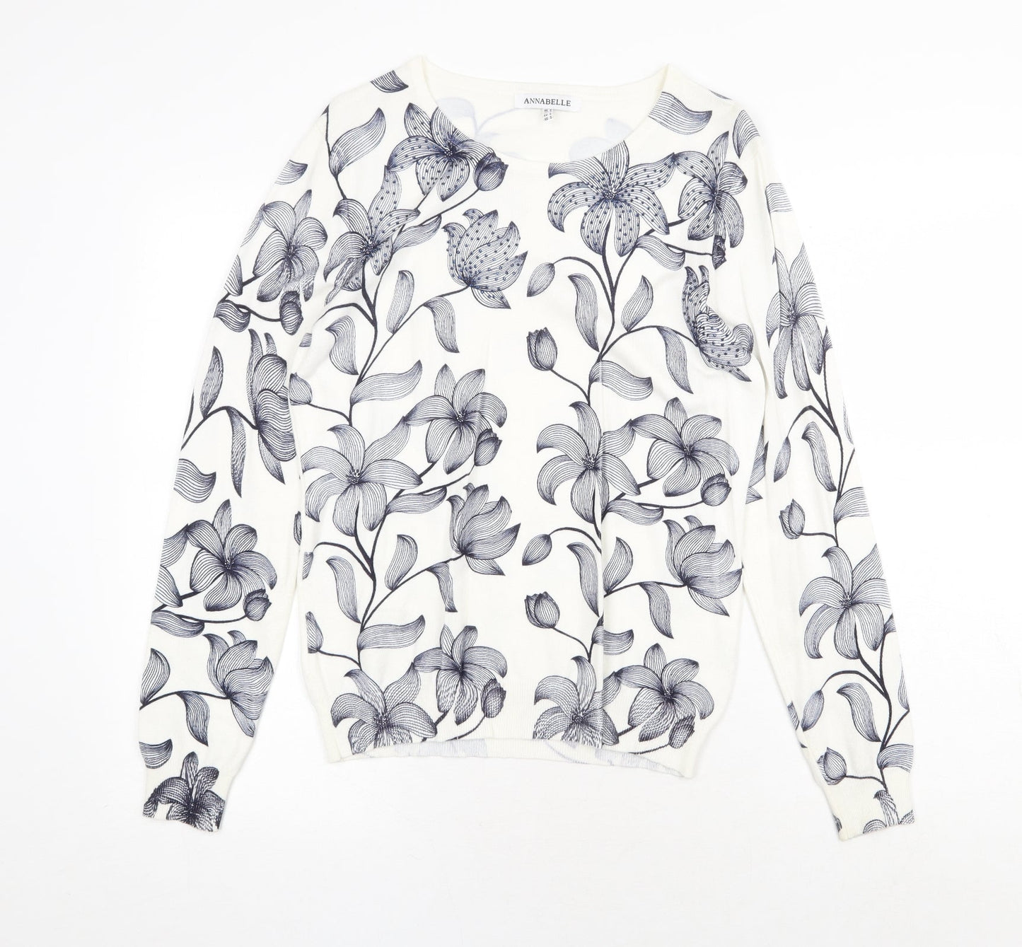 Annabelle Womens White Scoop Neck Floral Viscose Pullover Jumper Size S