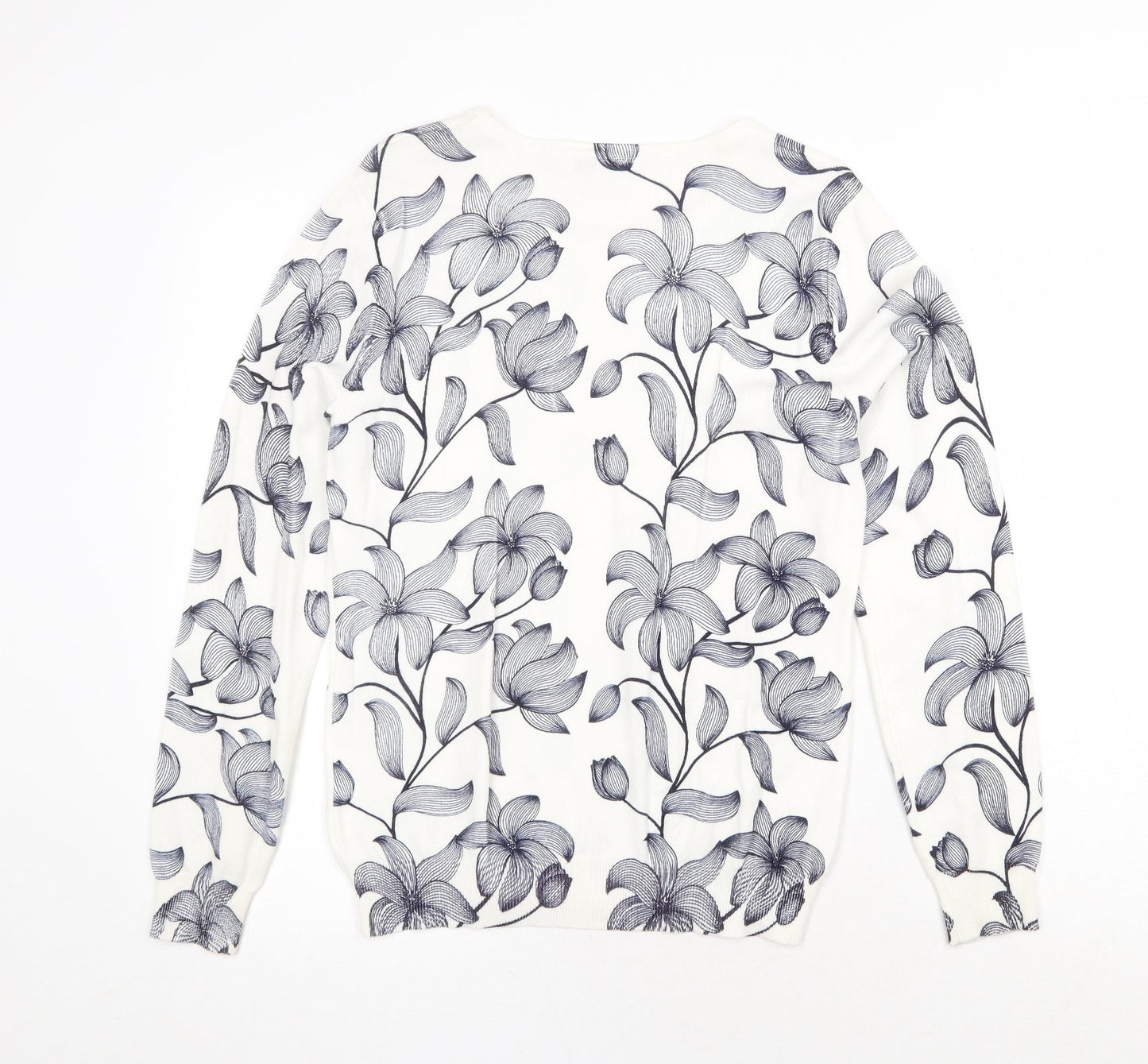 Annabelle Womens White Scoop Neck Floral Viscose Pullover Jumper Size S