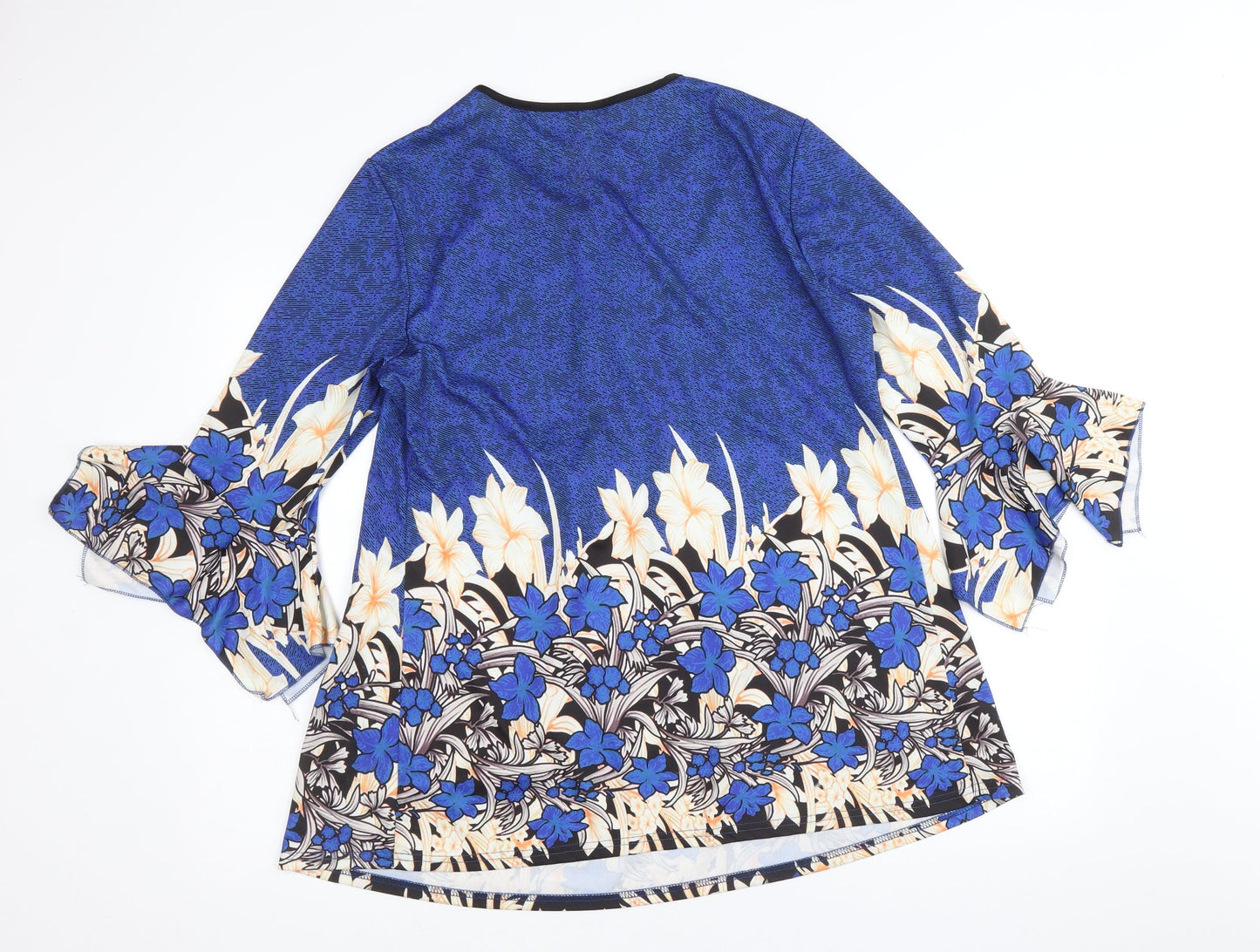 Preworn Womens Blue Floral Polyester A-Line Size L Round Neck Button