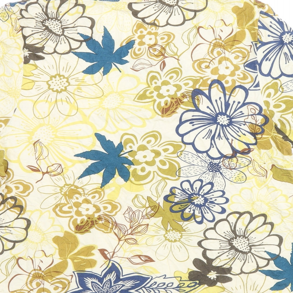 Klass Womens Yellow Floral Viscose Basic T-Shirt Size L Scoop Neck