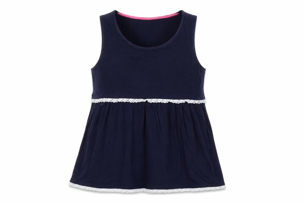 JoJo Maman Bébé Womens Blue Viscose Basic Tank Size L Scoop Neck - Lace Trim