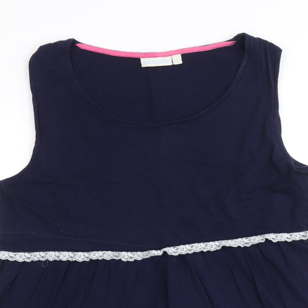 JoJo Maman Bébé Womens Blue Viscose Basic Tank Size L Scoop Neck - Lace Trim
