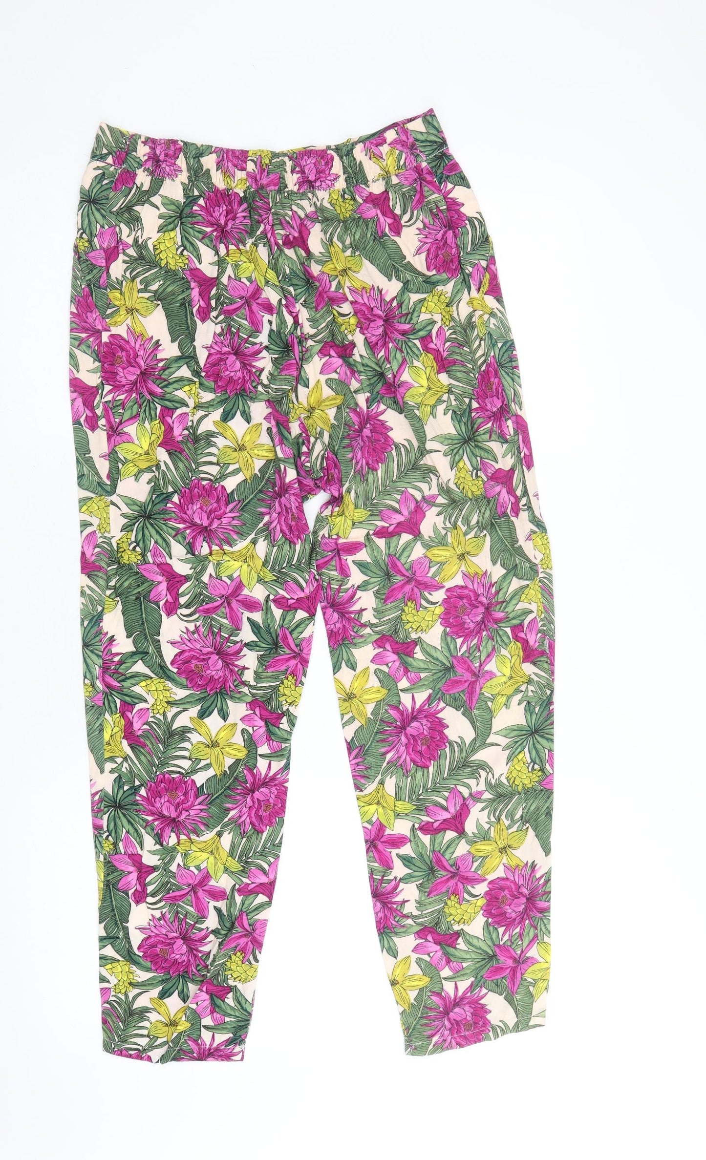 H&M Womens Multicoloured Floral Viscose Trousers Size 6 Regular