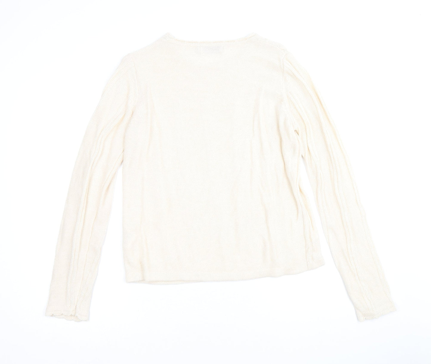 EWM Womens Beige Round Neck Acrylic Pullover Jumper Size S