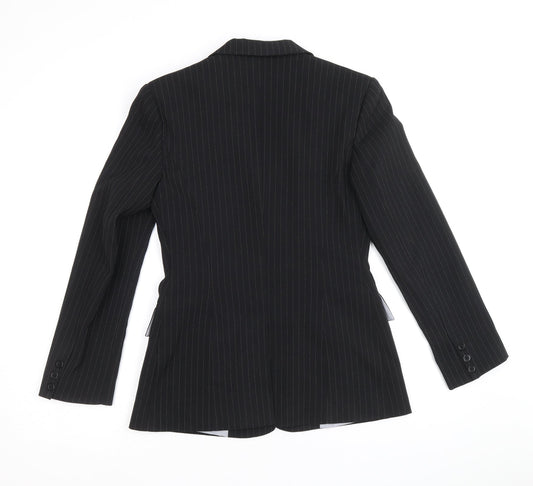 Krisp Womens Black Striped Polyester Jacket Blazer Size 10
