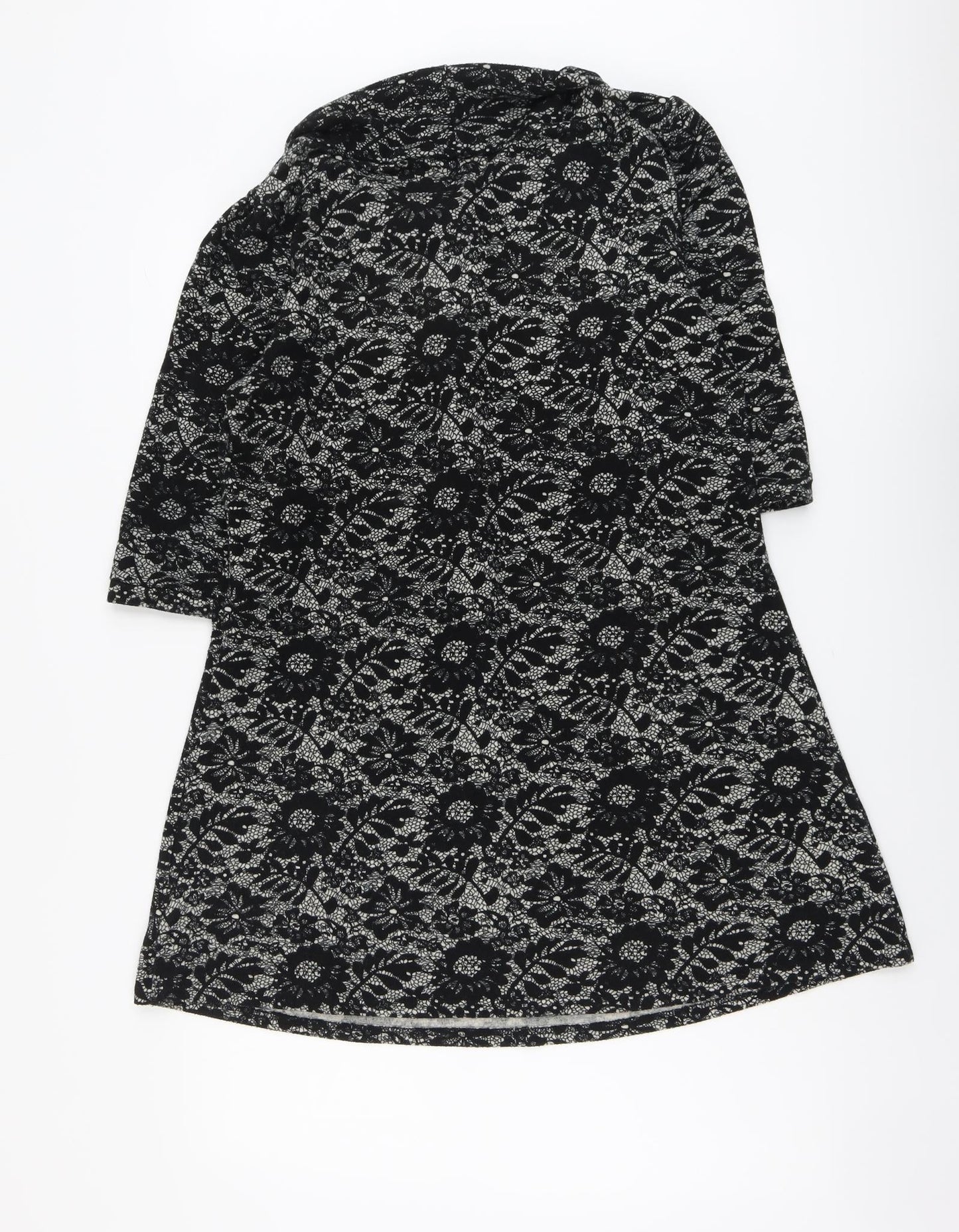 Izabel Womens Black Floral Polyester Trapeze & Swing Size 14 Round Neck Pullover