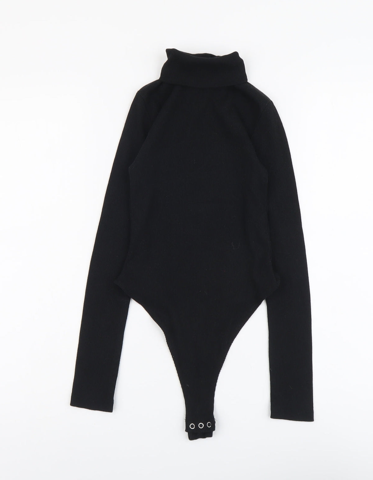 Boohoo Womens Black Polyester Bodysuit One-Piece Size 6 Snap - Ribbed