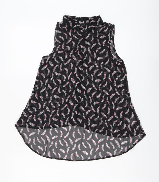 Candy Couture Girls Black Geometric Polyester Basic Button-Up Size 12-13 Years Collared Button - Feather
