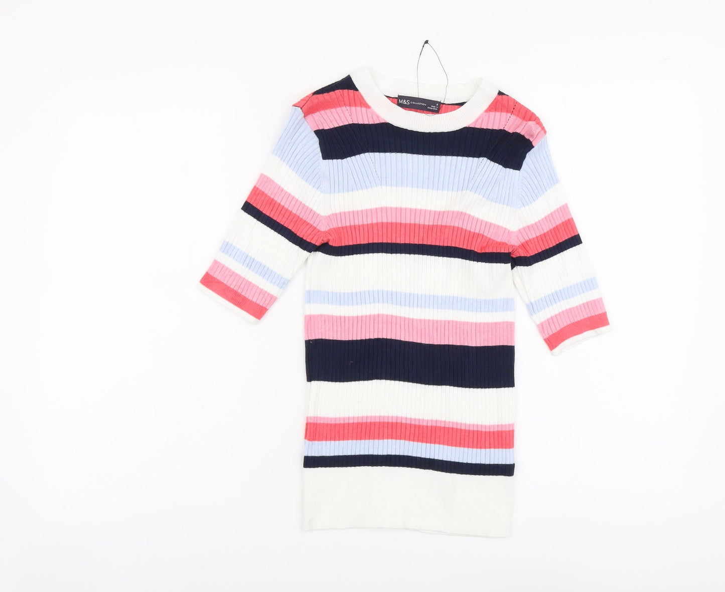 Marks and Spencer Womens Multicoloured Round Neck Striped Viscose Pullover Jumper Size 8