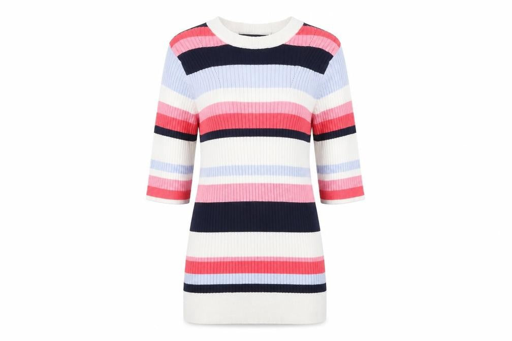 Marks and Spencer Womens Multicoloured Round Neck Striped Viscose Pullover Jumper Size 8