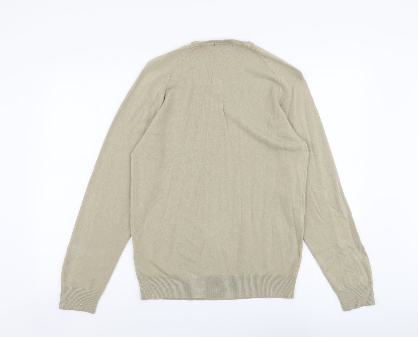 Marks and Spencer Mens Beige V-Neck Acrylic Pullover Jumper Size S Long Sleeve