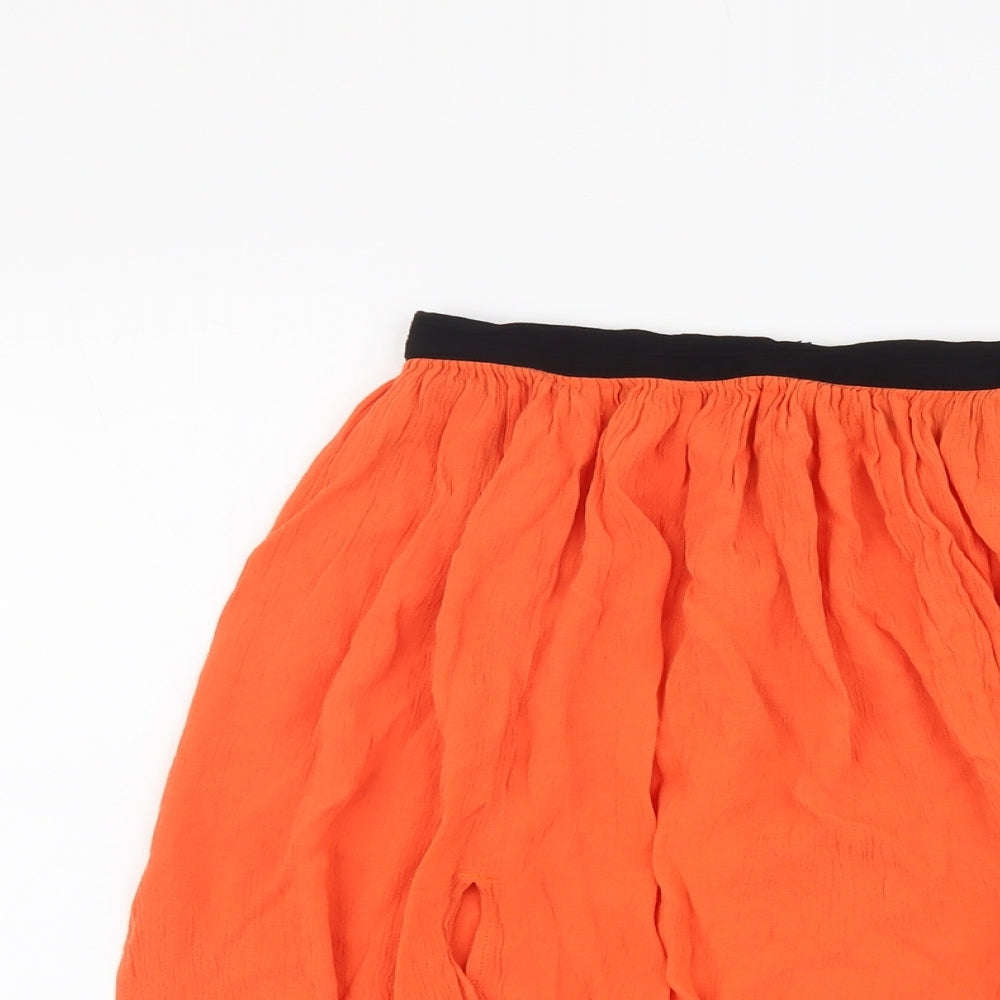 Topshop Womens Orange Viscose Pleated Skirt Size 6 Zip
