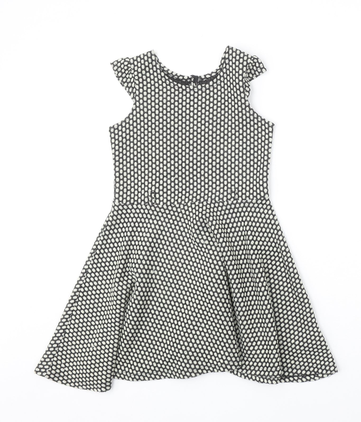 Nutmeg Girls Black Geometric Acrylic Fit & Flare Size 6-7 Years Round Neck Button