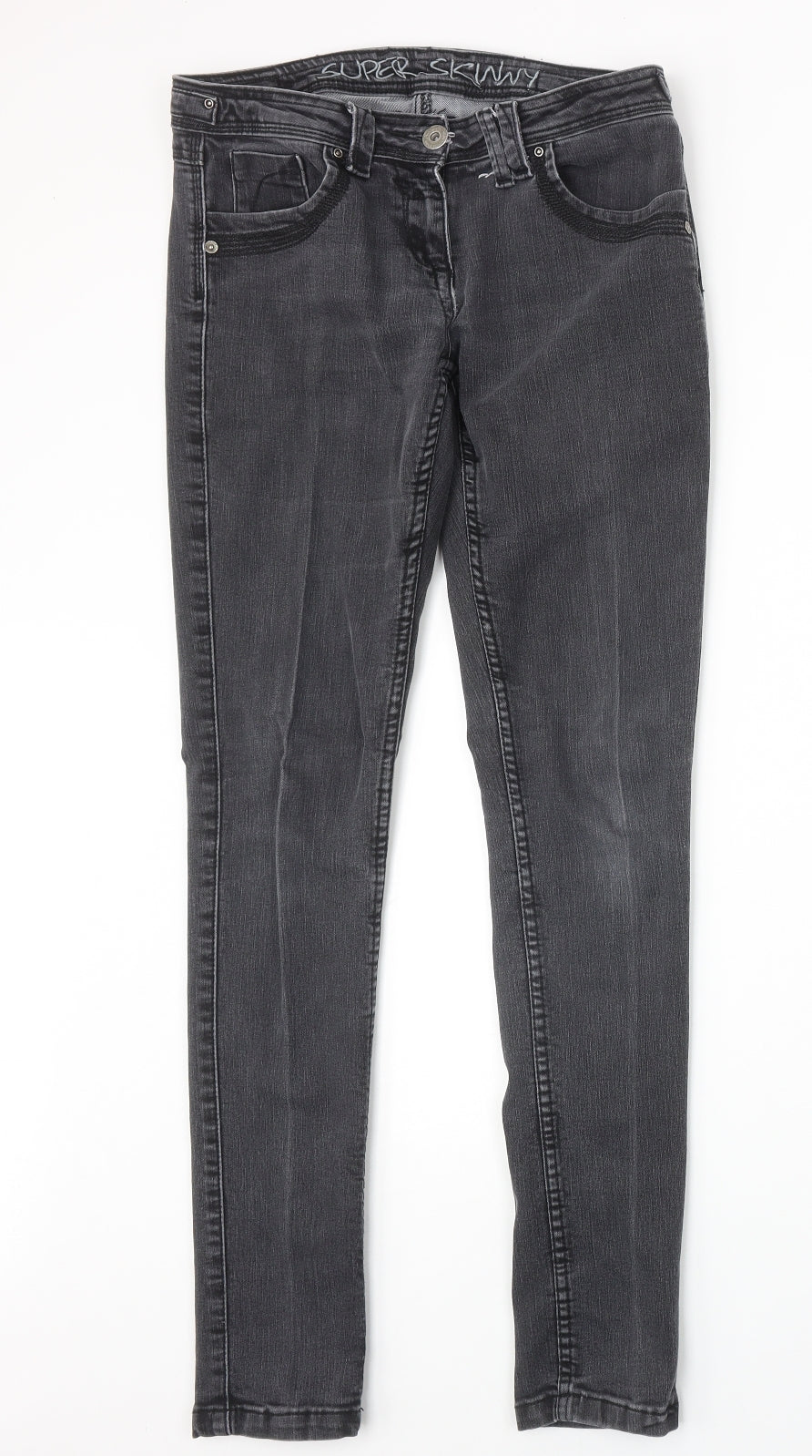 Preworn Womens Grey Cotton Skinny Jeans Size 28 in Extra-Slim Zip