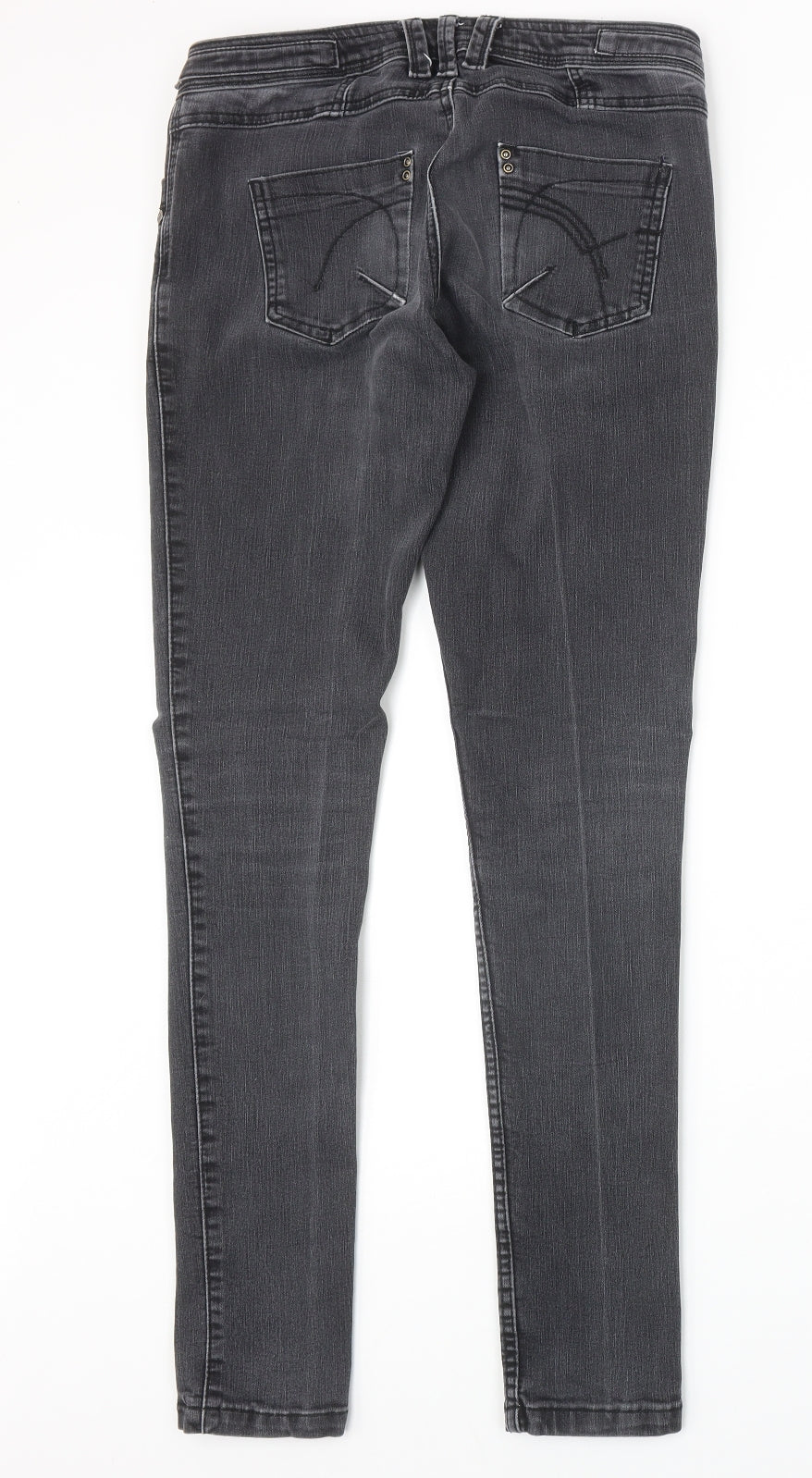 Preworn Womens Grey Cotton Skinny Jeans Size 28 in Extra-Slim Zip