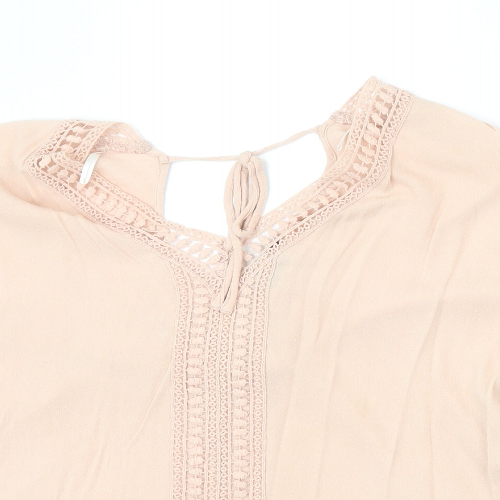 New Look Womens Pink Viscose Basic Blouse Size 8 V-Neck