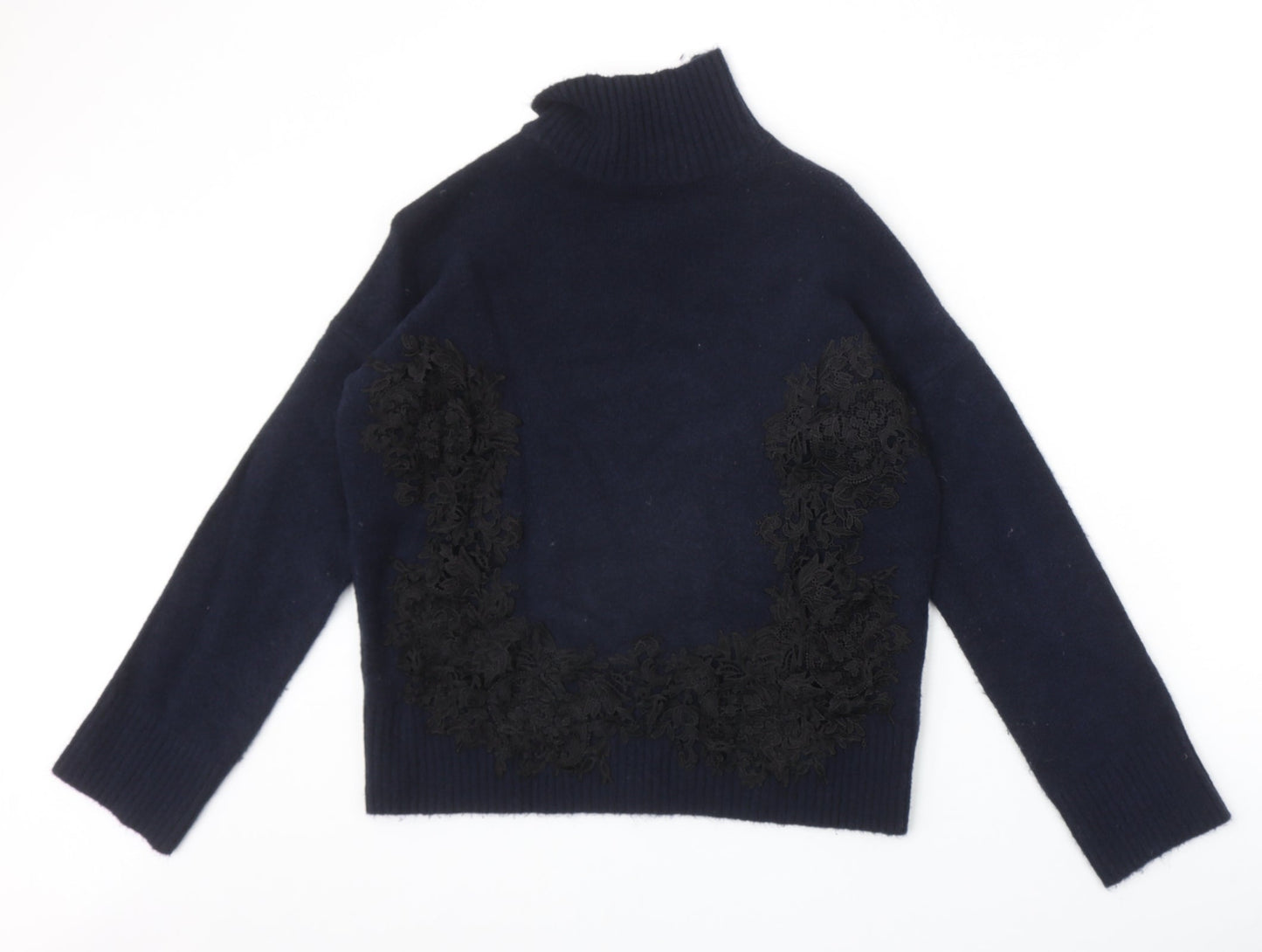 Marks and Spencer Womens Blue High Neck Acrylic Pullover Jumper Size S
