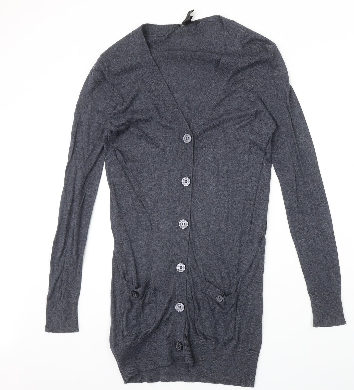Mango Womens Blue V-Neck Cotton Cardigan Jumper Size S