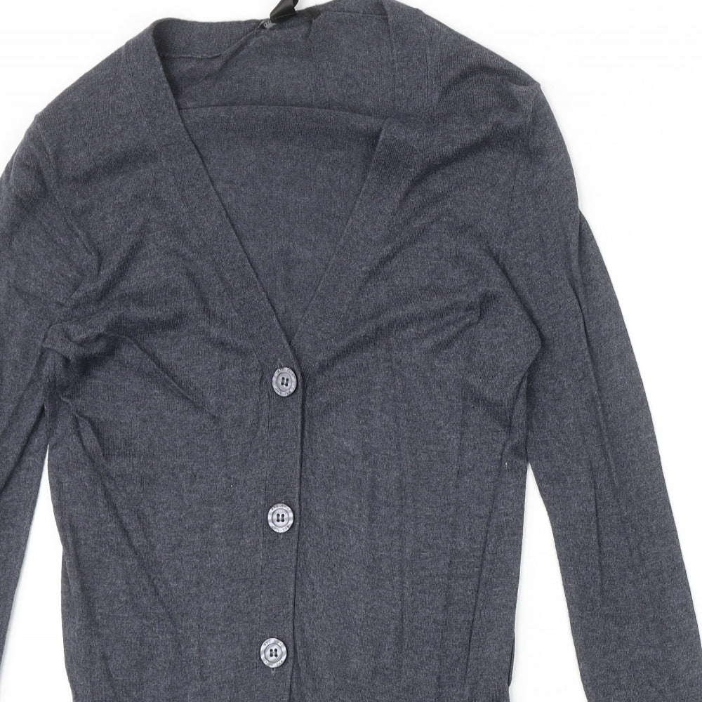 Mango Womens Blue V-Neck Cotton Cardigan Jumper Size S