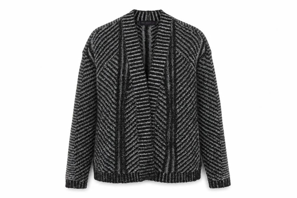 Marks and Spencer Womens Black V-Neck Striped Acrylic Cardigan Jumper Size 14