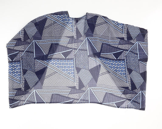 New Look Girls Blue Geometric Polyester Kimono Blouse Size S V-Neck Pullover