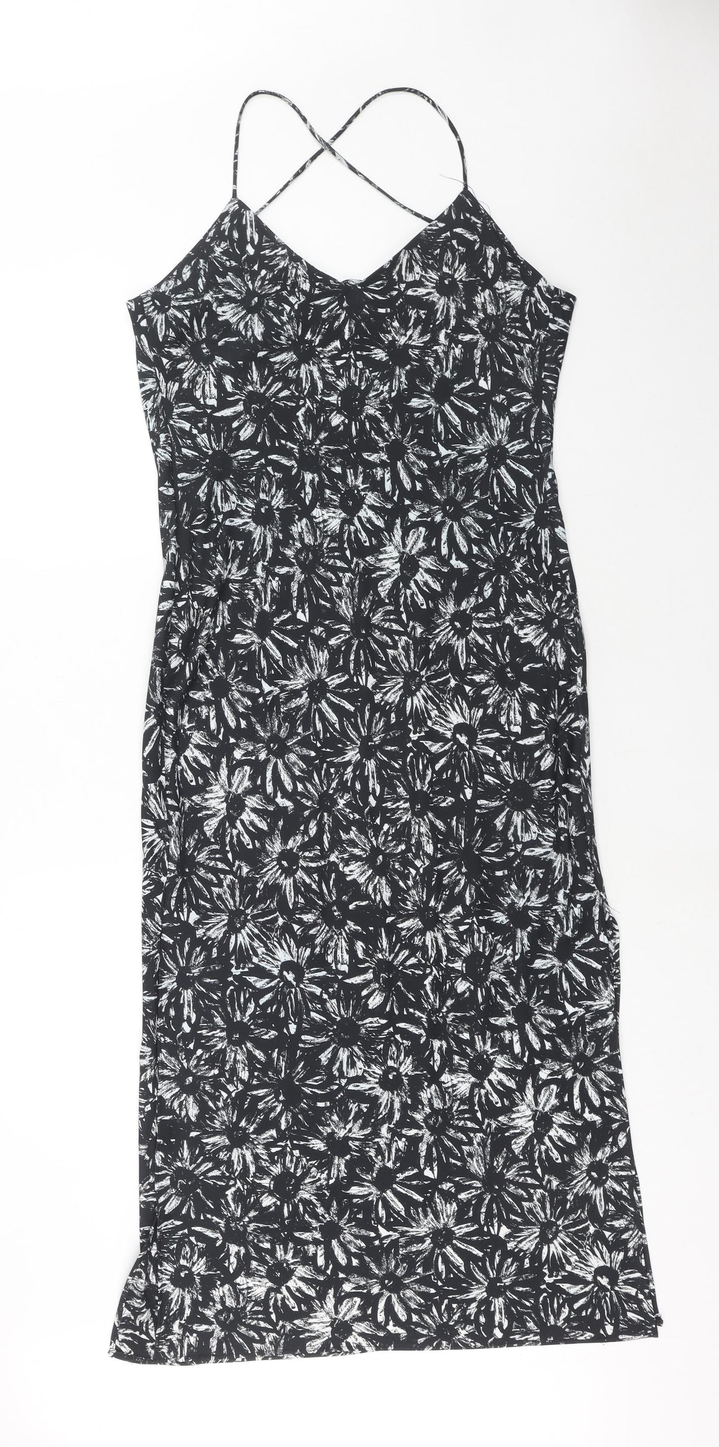 Topshop Womens Black Fair Isle Polyester Slip Dress Size 10 V-Neck Pullover