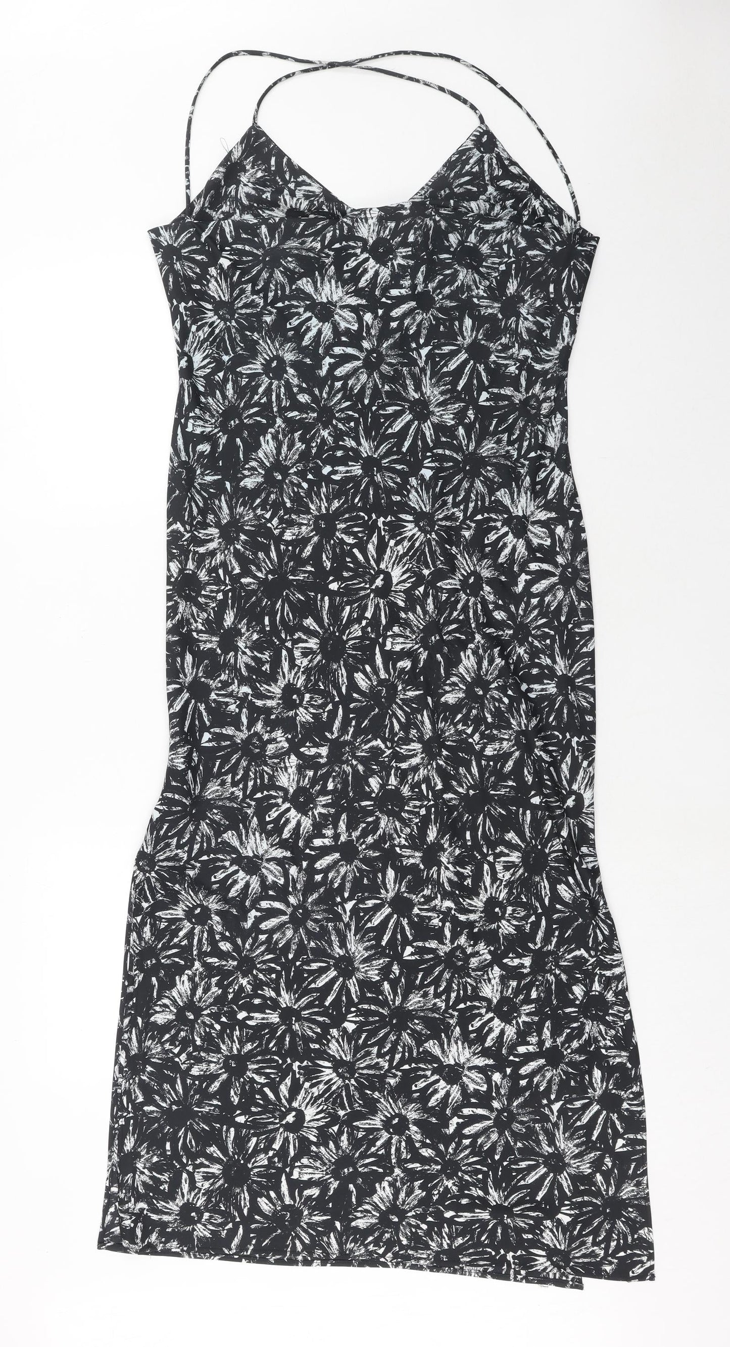 Topshop Womens Black Fair Isle Polyester Slip Dress Size 10 V-Neck Pullover