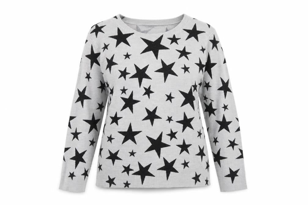 Marks and Spencer Womens Grey Boat Neck Geometric Acrylic Pullover Jumper Size 12 - Star Print
