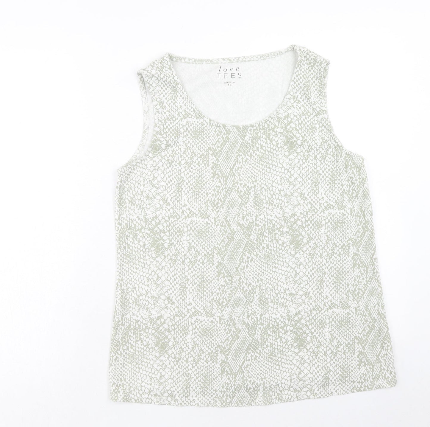Bonmarché Womens Green Geometric Cotton Basic Tank Size 18 Scoop Neck - Snake print