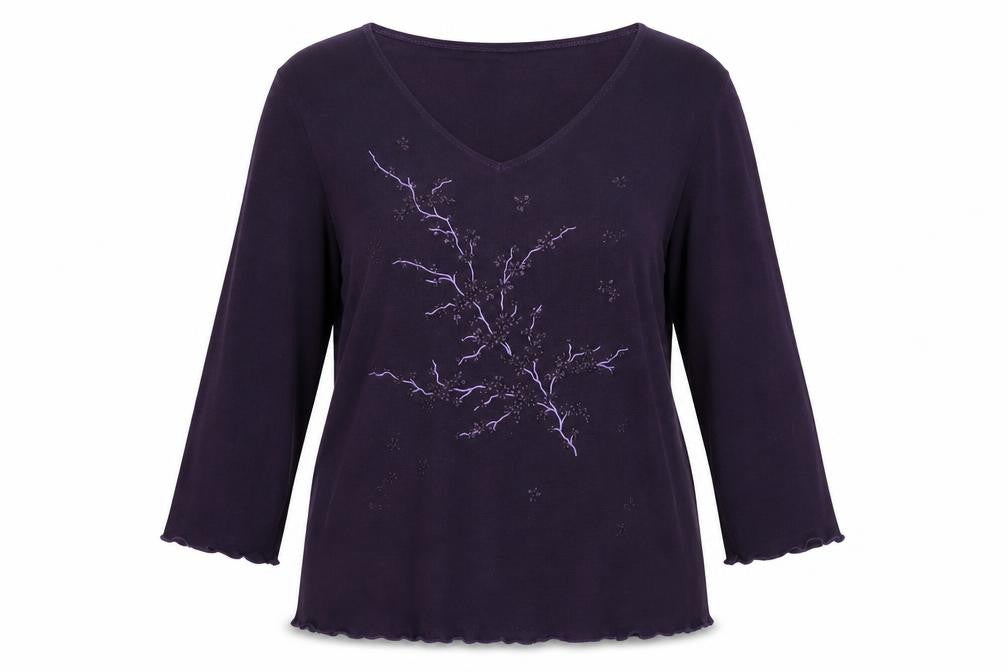 Bonmarché Womens Purple Polyester Basic Blouse Size M V-Neck - Lettuce Hem