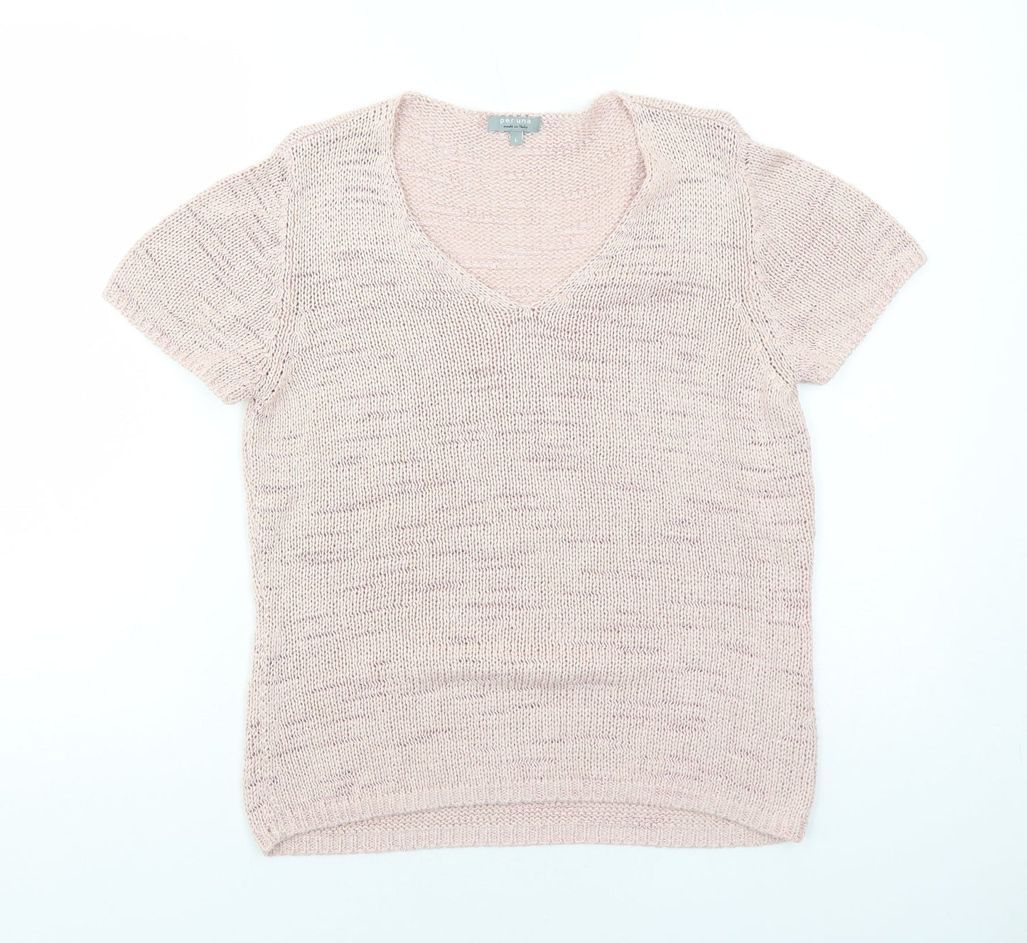 Per Una Womens Pink Acrylic Basic T-Shirt Size L V-Neck