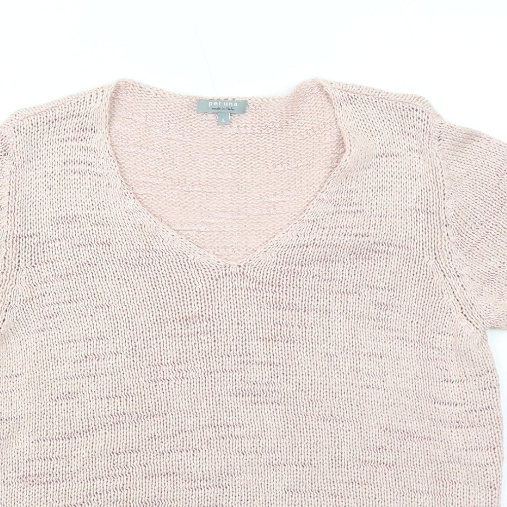 Per Una Womens Pink Acrylic Basic T-Shirt Size L V-Neck