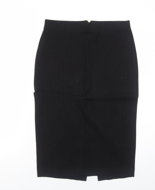H&M Womens Black Striped Cotton A-Line Skirt Size L Zip
