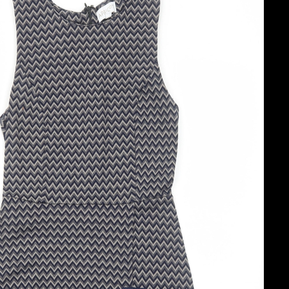 Apricot Womens Blue Geometric Polyester A-Line Size 10 Round Neck Zip