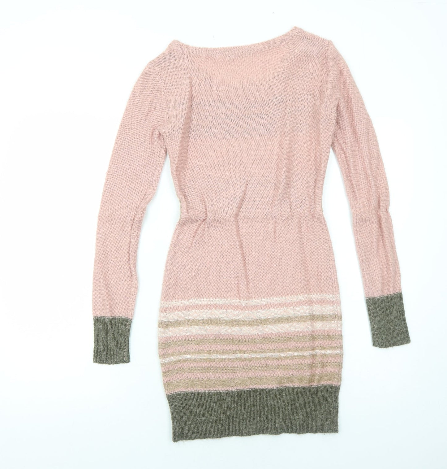 ORSAY Womens Pink Striped Polyacrylate Fibre Jumper Dress Size S Round Neck Pullover