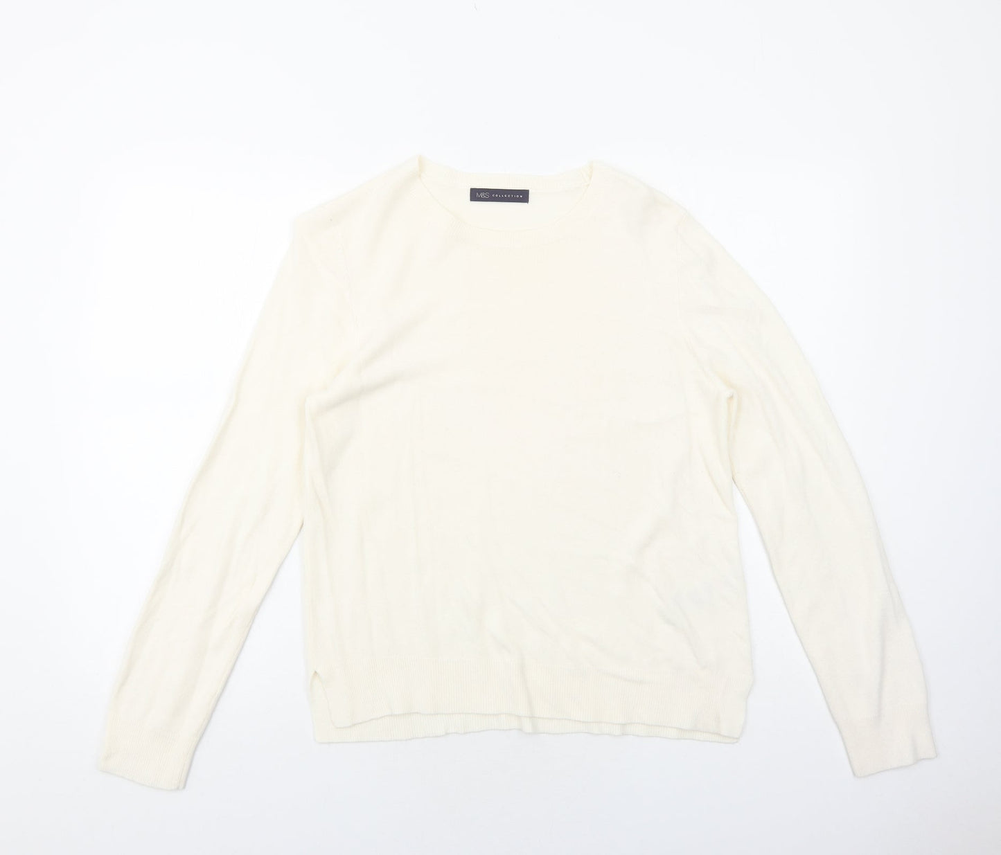 Marks and Spencer Womens Ivory Round Neck Acrylic Pullover Jumper Size 16
