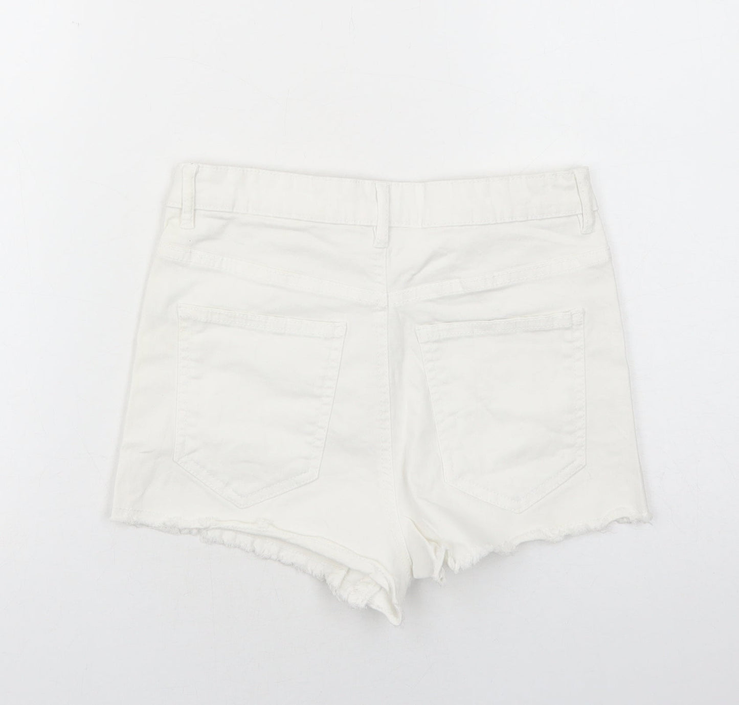 OVS Womens White Cotton Boyfriend Shorts Size 10 Regular Zip