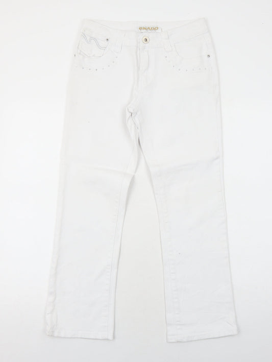 Onado Womens White Cotton Straight Jeans Size 10 Regular Zip
